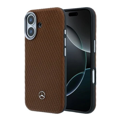 Mercedes PU Leather Wood Semi Wrap MagSafe Zadní Kryt pro iPhone 17 Camel