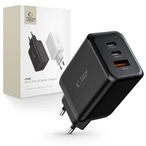 Nabíjačka Tech-Protect C65W 3-port PD 65W/QC3.0 - čierna