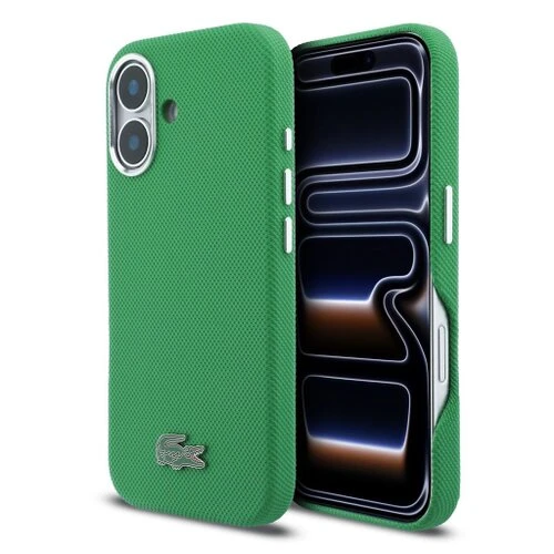 Lacoste PVC Iconic Petit Pique Metal Logo MagSafe Zadní Kryt pro iPhone 16 Estragon Green