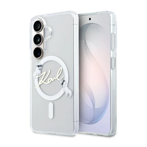 Karl Lagerfeld IML Choupette Karl Script Logo Magnetic Zadní Kryt pro Samsung Galaxy S26 Transparent