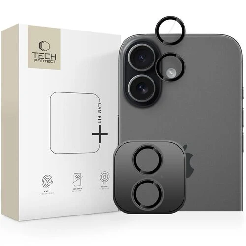 Ochranné sklo na fotoaparát Tech-Protect Camring Fit+ iPhone 16/16 Plus/17 - čierna