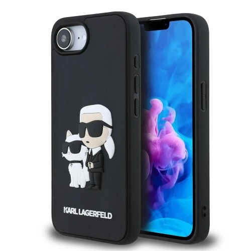 Puzdro Karl Lagerfeld 3D Rubber Karl and Choupette iPhone 16e/17e - čierne