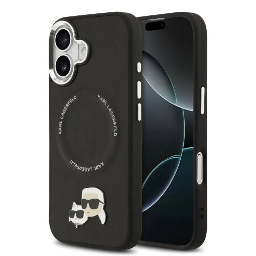 Karl Lagerfeld PU Karl and Choupette Heads Pins MagSafe Zadní Kryt pro iPhone 17 Black