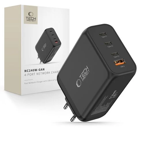 Nabíjačka Tech-Protect NC240W-GaN 4-port PD 240W/QC3.0 - čierna