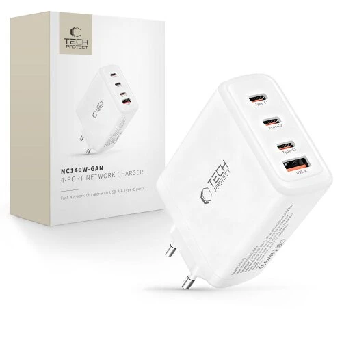 Nabíjačka Tech-Protect NC140W-GaN 4-port PD 140W/QC3.0 - biela