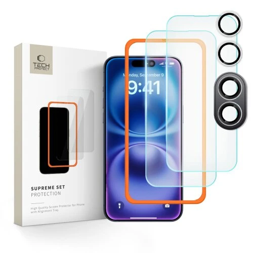Ochranné sklo Tech-Protect Supreme Set iPhone 16, 3 ks