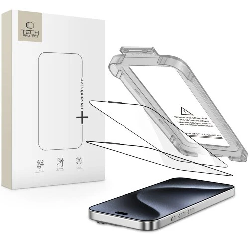Ochranné sklo Tech-Protect Quick Set+ iPhone 15 Pro, 2 ks - čierne