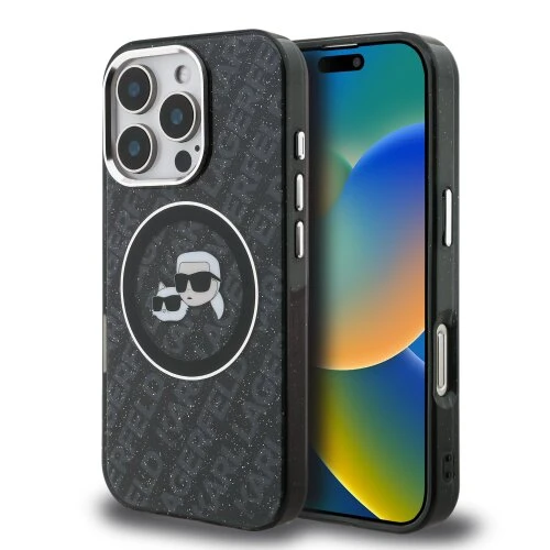 Karl Lagerfeld IML K&CH Heads Repeated Logo MagSafe Zadní Kryt pro iPhone 16 Pro Max Black