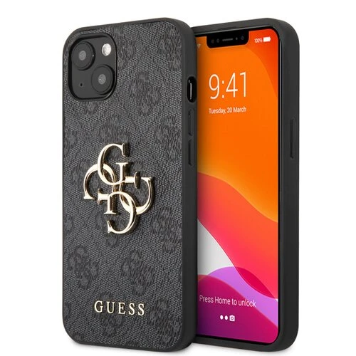 GUHCP13M4GMGGR Guess PU 4G Metal Logo Zadní Kryt pro iPhone 13 Grey