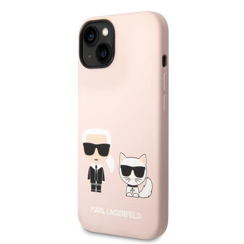 Puzdro Karl Lagerfeld and Choupette Liquid Silicone iPhone 14 - ružové