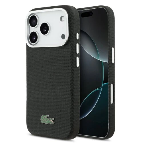 Lacoste PVC Iconic Petit Pique Metal Logo MagSafe Zadní Kryt pro iPhone 17 Pro Max Black