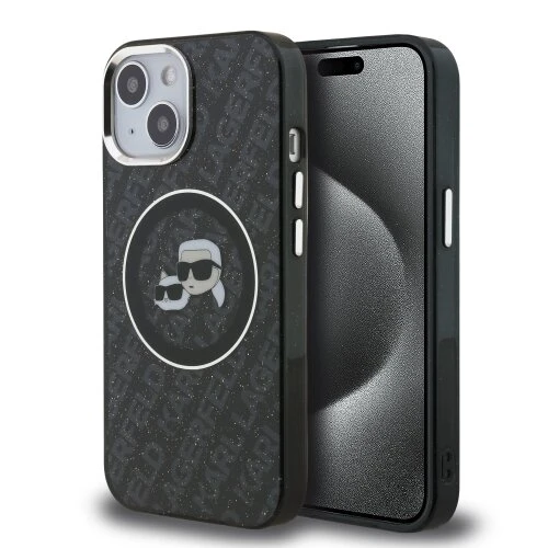 Karl Lagerfeld IML K&CH Heads Repeated Logo MagSafe Zadní Kryt pro iPhone 15 Black