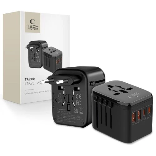 Cestovný adaptér Tech-Protect TA200 EU/UK/US/AU - čierny