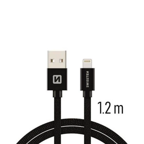 Lightning (8pin) kábel Swissten opletený, 1.2M - čierny