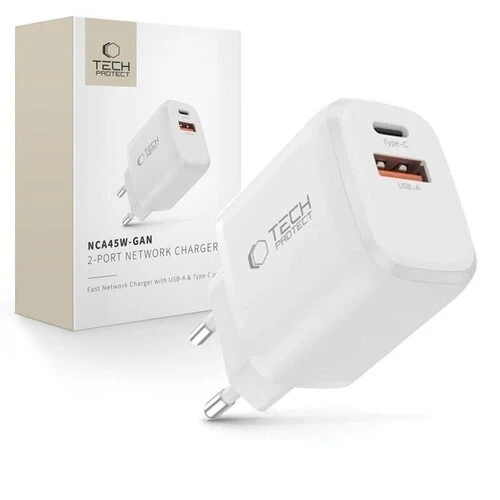 Nabíjačka Tech-Protect NCA45W-GaN 2-port PD 45W/QC3.0 - biela