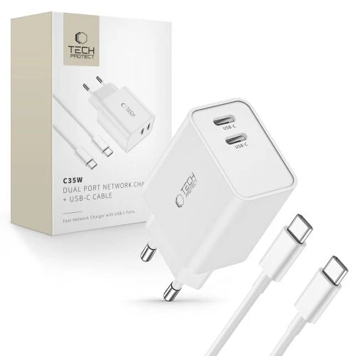 Nabíjačka Tech-Protect C35W 2-port PD 35W + USB-C kábel - biela