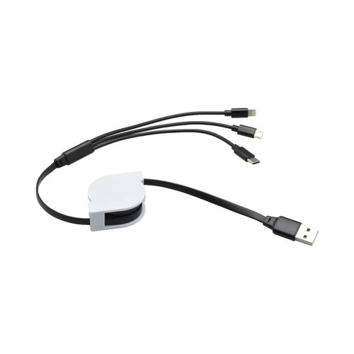 Čierny vyťahovací kábel 3v1 MicroUSB, TypeC, Lighting
