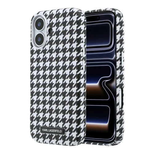 Karl Lagerfeld PU Houndstooth Resin Plate MagSafe Zadní Kryt pro iPhone 17 Black