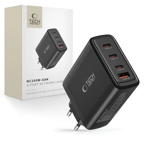 Nabíjačka Tech-Protect NC100W-GaN 4-port PD 100W/QC3.0 - čierna