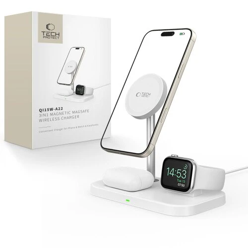 Bezdrôtová nabíjačka Tech-Protect QI15W-A22 3v1 Magsafe - biela