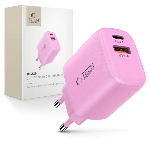 Nabíjačka Tech-Protect NCA20 2-port PD 20W/QC3.0 - baby pink
