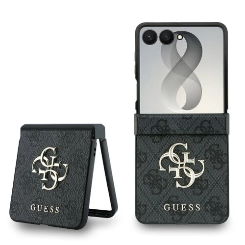 Guess PU 4G Metal Logo Zadní Kryt pro Samsung Galaxy Z Flip 8 Grey