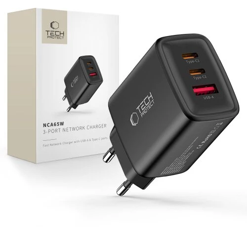 Nabíjačka Tech-Protect NCA65W-GaN 3-port PD 65W/QC3.0 - čierna
