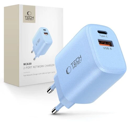 Nabíjačka Tech-Protect NCA30 2-port PD 30W/QC3.0 - baby blue