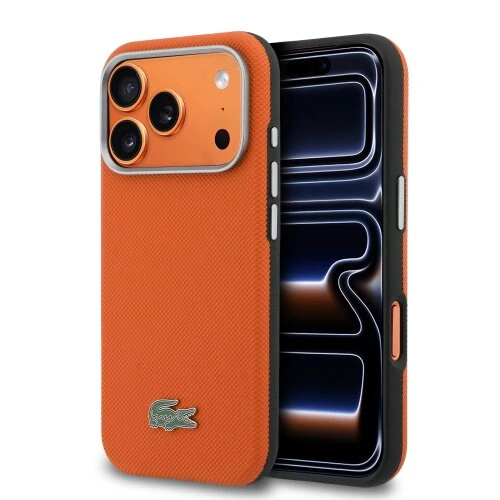 Lacoste PVC Petit Pique Semi Wrap MagSafe Zadní Kryt pro iPhone 17 Pro Max Orange