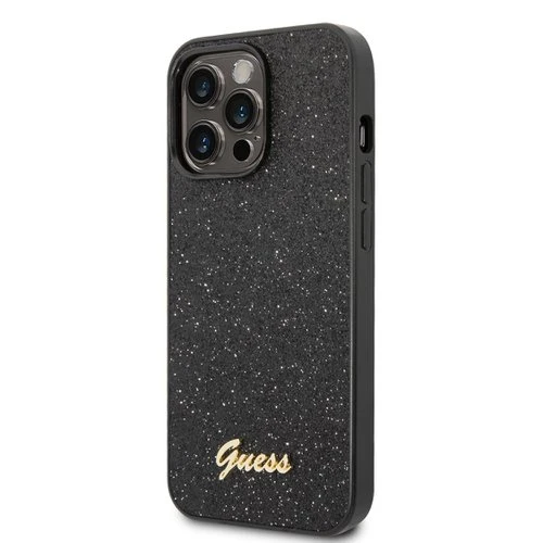 Puzdro Guess PC/TPU Glitter Flakes Metal Logo iPhone 14 Pro - čierne