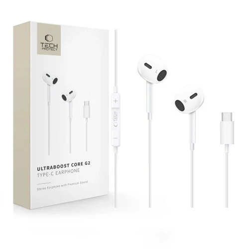 Káblové slúchadlá Tech-Protect Ultraboost G2 USB-C - Biele