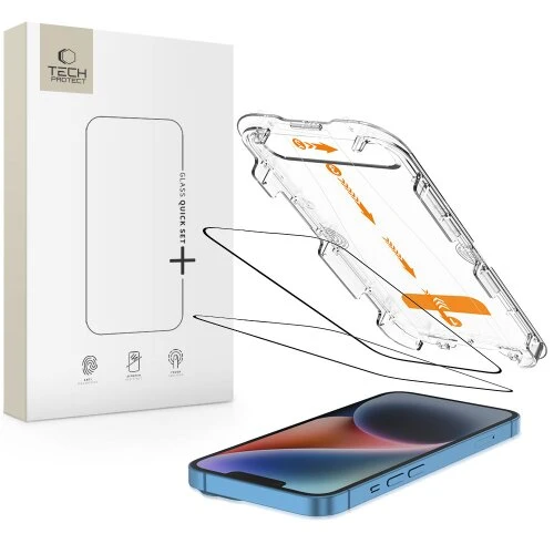 Ochranné sklo Tech-Protect Quick Set+ iPhone 13/13 Pro/14/16E/17E, 2 ks - čierne