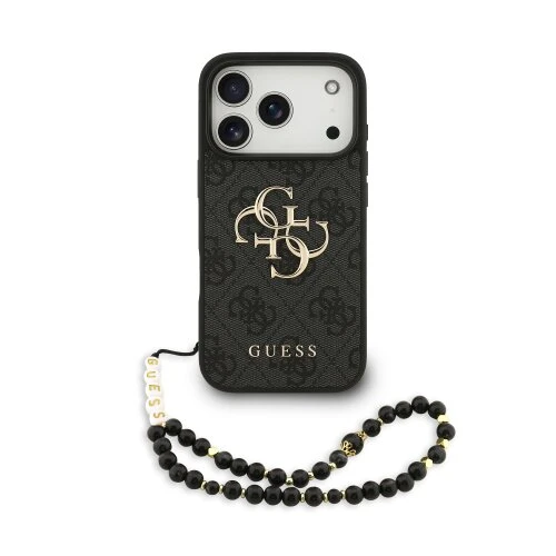 Guess PU 4G Metal Logo Strap Zadní Kryt pro iPhone 17 Pro Black