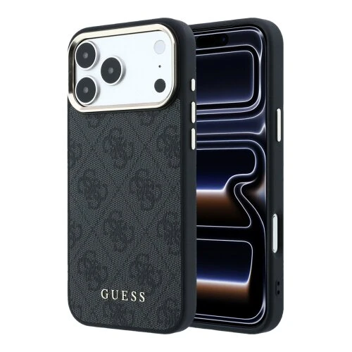 Guess PU Leather 4G Gold Frame MagSafe Zadní Kryt pro iPhone 18 Pro Black