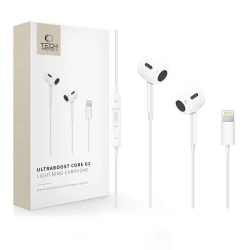 Slúchadlá Tech-Protect Ultraboost Lightning Earphone Core G2 - biele