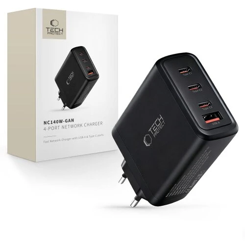 Nabíjačka Tech-Protect NC140W-GaN 4-port PD 140W/QC3.0 - čierna