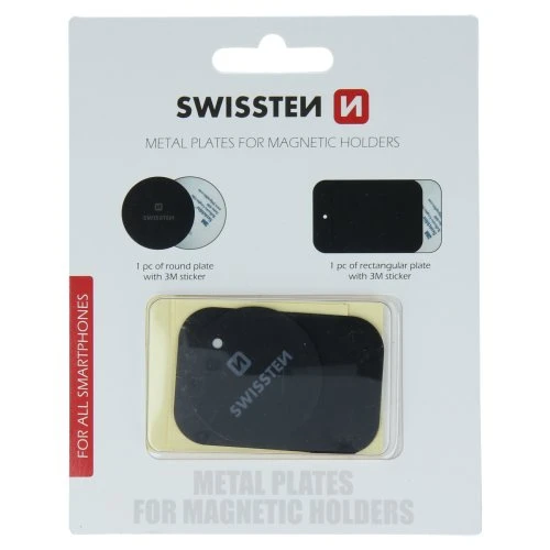Set kovových lepicacih štítkov a podložka Swissten k magnetickým držiakom do auta