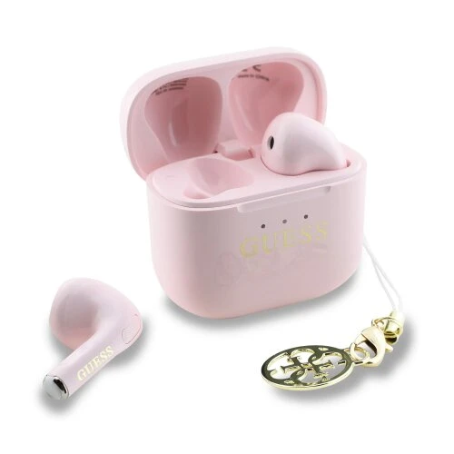 Guess Classic Logo Charm TWS Bezdrátová Sluchátka Pink