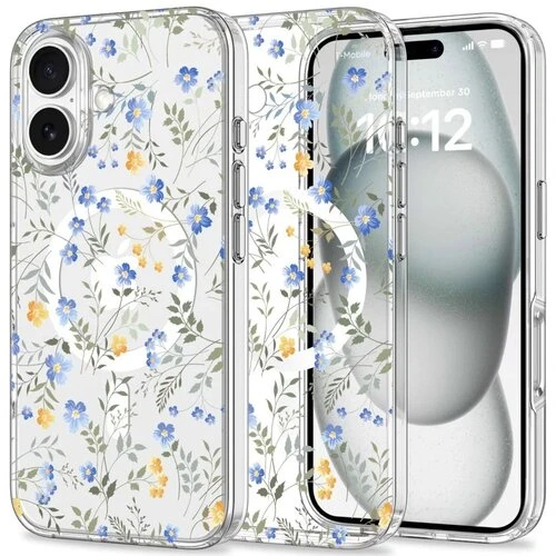 Puzdro Tech-Protect Magsafe iPhone 16, kvety - transparentné