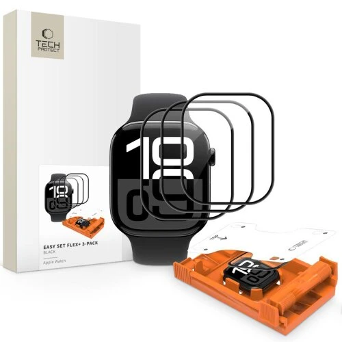 Ochranné sklo Tech-Protect Easy Set Flex+ Apple Watch 10/11 (42 mm), 3 ks - čierne