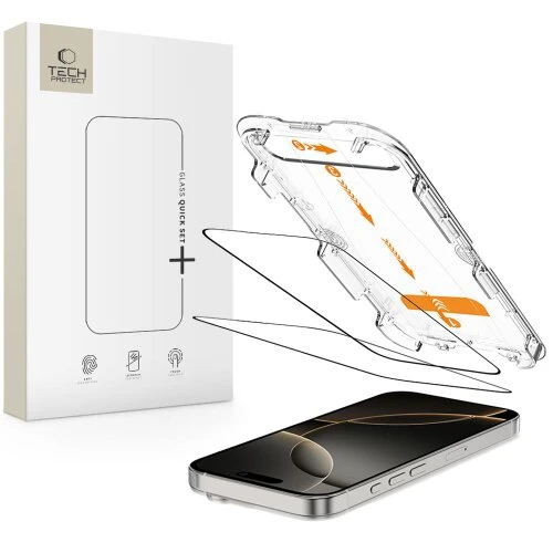Ochranné sklo Tech-Protect Quick Set+ iPhone 16 Pro, 2 ks - čierne