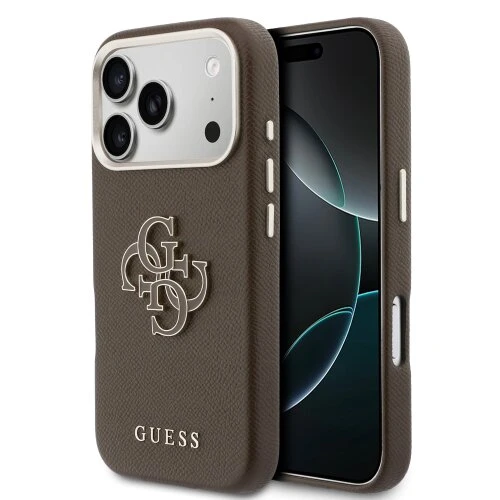 Guess PU Resin Logo Zadní Kryt pro iPhone 17 Pro Max Brown
