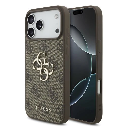Guess PU 4G Metal Logo Zadní Kryt pro iPhone 18 Pro Brown