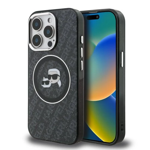 Karl Lagerfeld IML K&CH Heads Repeated Logo MagSafe Zadní Kryt pro iPhone 15 Pro Black