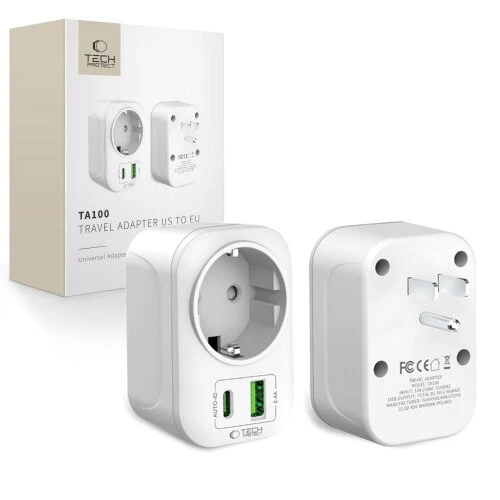 Cestovný adaptér Tech-Protect TA100 US na EU - biely