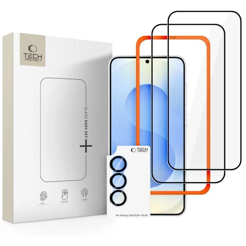 Ochranné sklo Tech-Protect Easy Set+ Galaxy S26, 3 ks - čierne