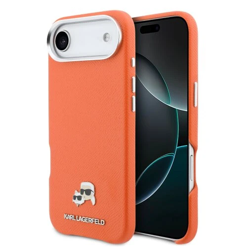 Karl Lagerfeld PU Karl and Choupette Heads Pins MagSafe Zadní Kryt pro iPhone Air Orange