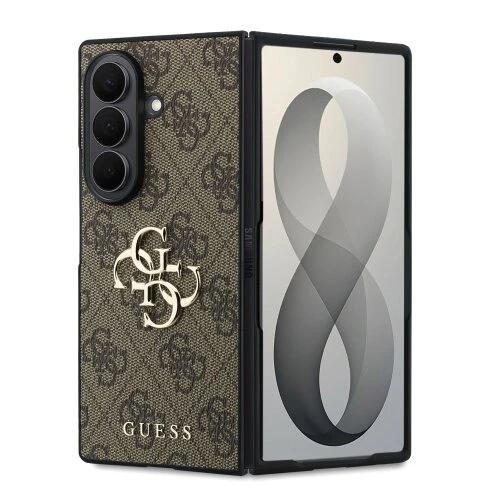 Guess PU 4G Metal Logo Zadní Kryt pro Samsung Galaxy Z Fold 8 Ultra Brown