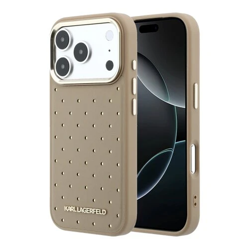 Karl Lagerfeld PU Perforated Gold Dots MagSafe Zadní Kryt pro iPhone 17 Pro Max Beige