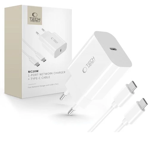 Nabíjačka Tech-Protect NC20W 1-port PD 20W + USB-C kábel - biela